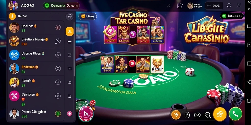 Screenshot gameplay ADG62 yang menunjukkan dealer langsung dalam aksi.