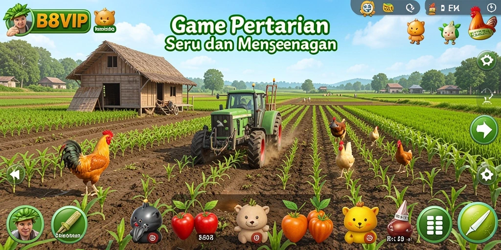 Screenshot B8VIP menampilkan aktivitas bertani yang seru dan menyenangkan.