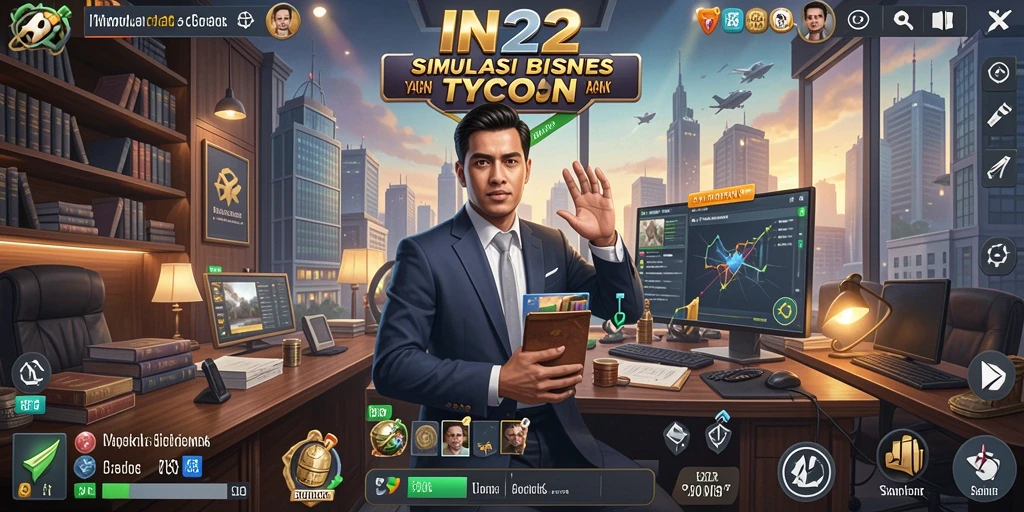 Screenshot utama IN22 menampilkan gameplay seru saat membangun bisnis Tycoon.