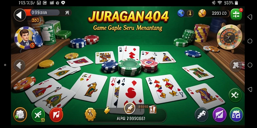 Screenshot JURAGAN404 menampilkan gameplay Gaple yang seru.