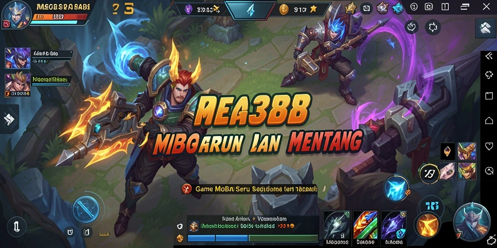 Tangkapan layar utama MEGA388 memperlihatkan aksi seru dalam pertempuran MOBA.