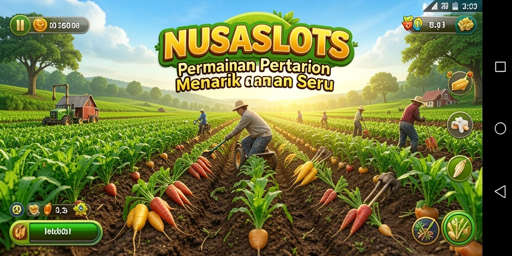 Tangkapan layar gameplay NUSASLOTS menampilkan aktivitas pertanian yang seru.