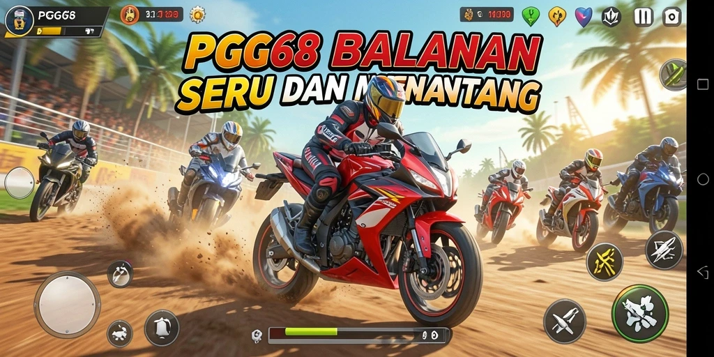 Tampilan gameplay PGG68 yang mengesankan saat balapan motor.
