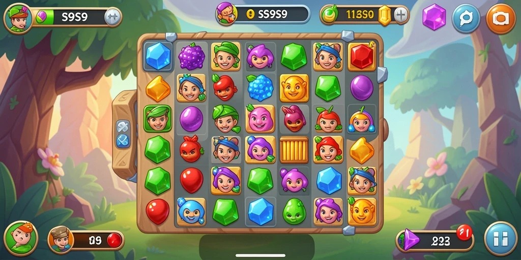 Tangkapan layar gameplay S9S9 dengan elemen Match-3 yang menarik.