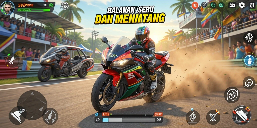 Gameplay mendebarkan balapan motor di SVIP4.