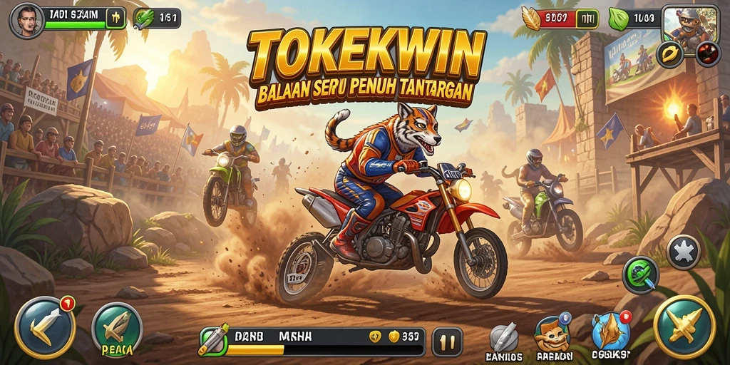 Screenshot gameplay TOKEKWIN yang menunjukkan balapan mendebarkan.